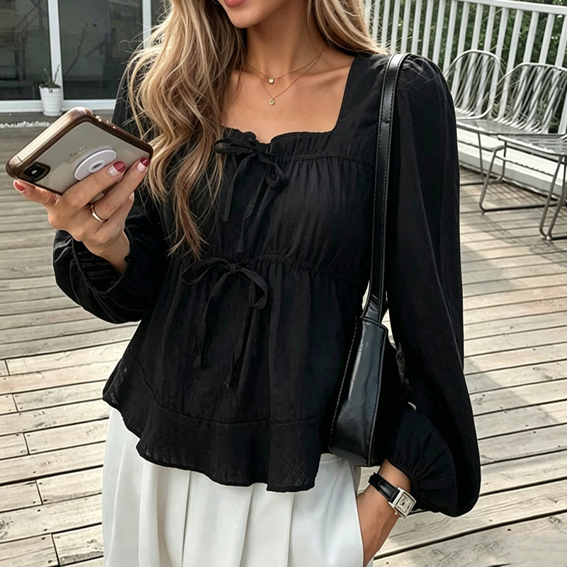 Tie Front Shirt - Zarif Papyonlu Bağcıklı Kadın Bluzu Yeni