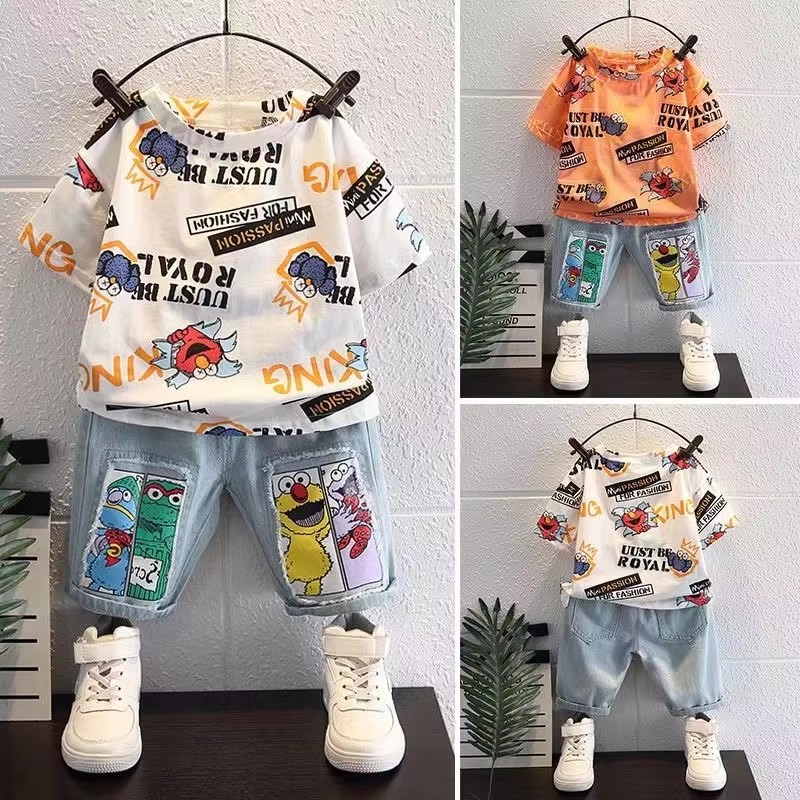 Summer Clothing Drawing For Kids - Sevimli Karikatür Baskılı Kısa Kollu Pamuklu