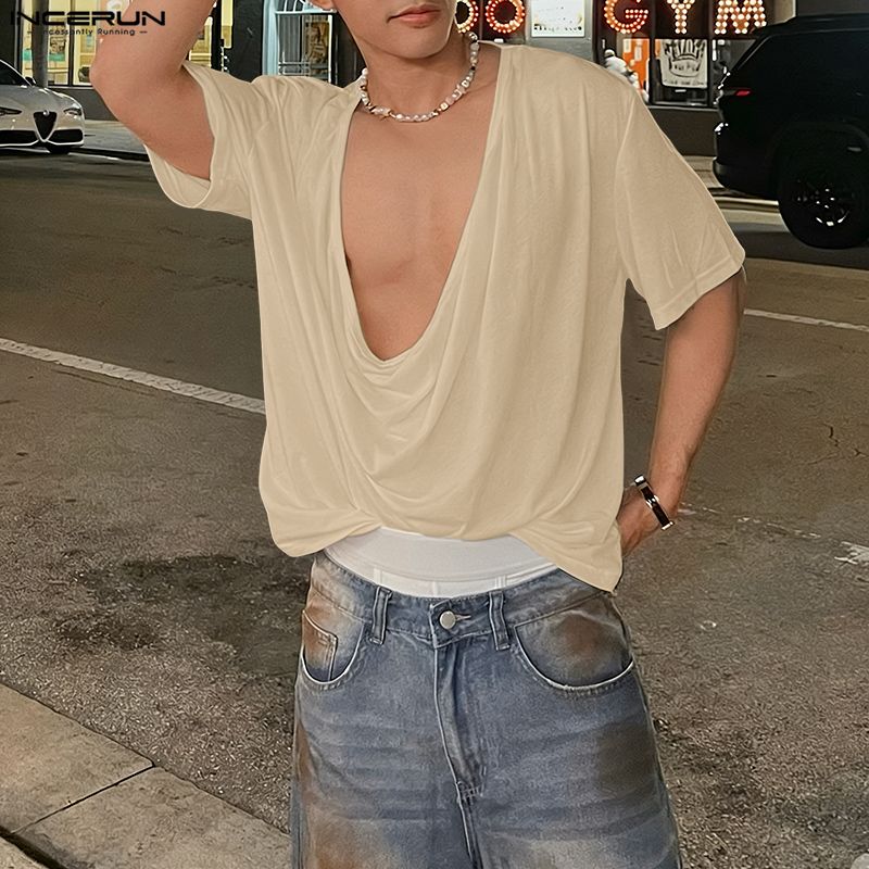Summer Clothing Colors 2026 - INCERUN Erkek T Gömlek Düz Renk