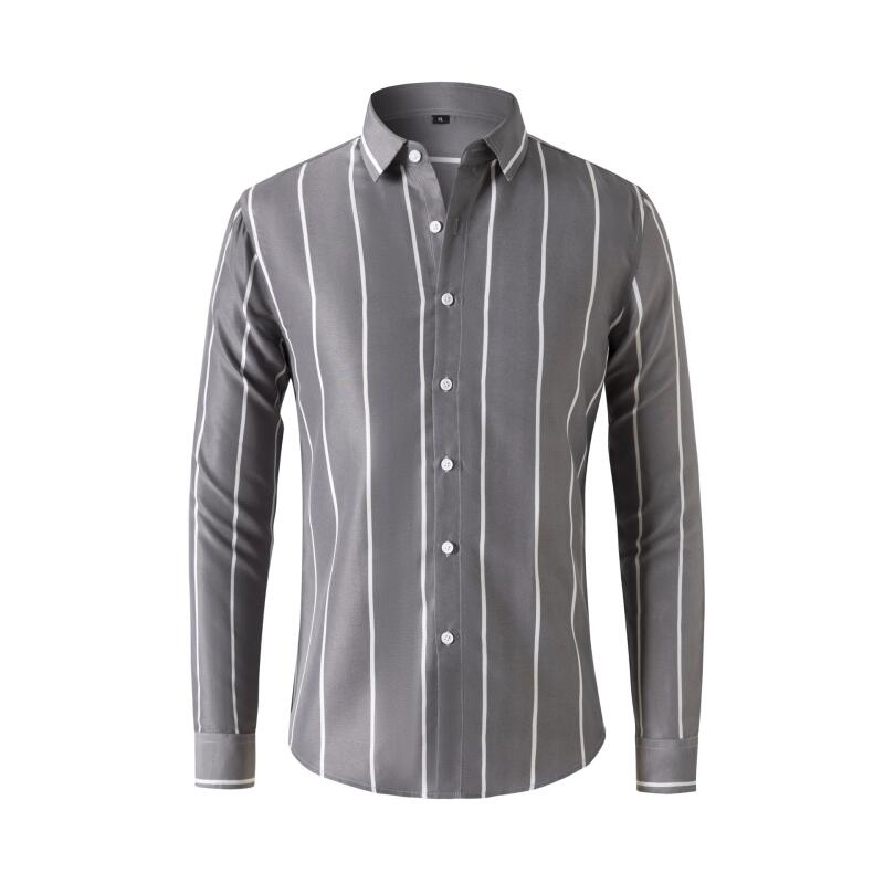 Summer Clothing Men Fashion - Erkek Çizgili Elbise Gömlek Uzun Kollu