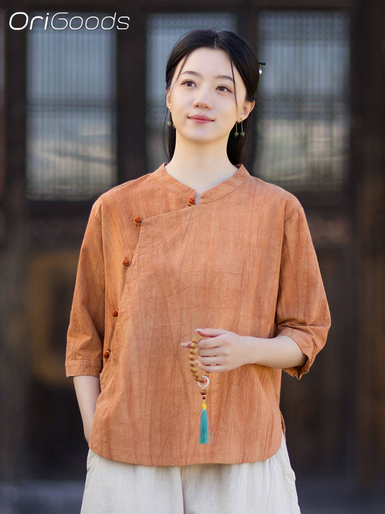 Summer Clothing Japan - OriGoods Kravat Boyalı Gömlek Kadın Rami
