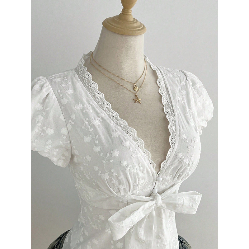 Benuynffy Beyaz V Yaka Puf Kol - Tie Front Shirt incelemesi ve fiyatı