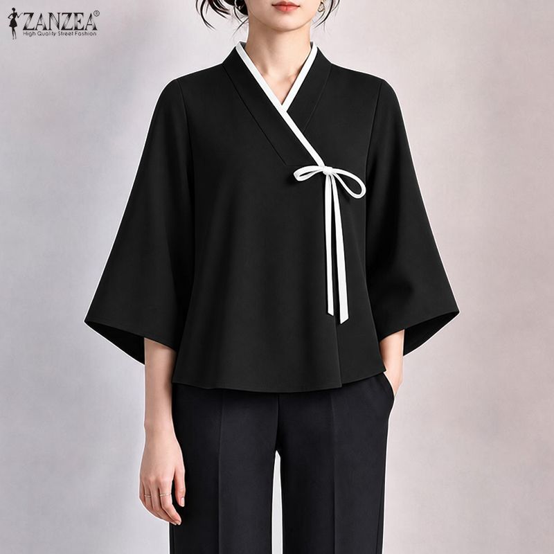 ZANZEA Kadın Çin Stili V Yaka  - Tie Front Shirt incelemesi ve fiyatı