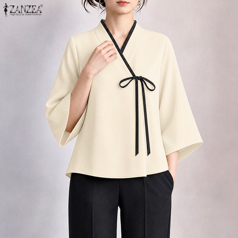ZANZEA Kadın Çin Stili V Yaka  - Tie Front Shirt incelemesi ve fiyatı